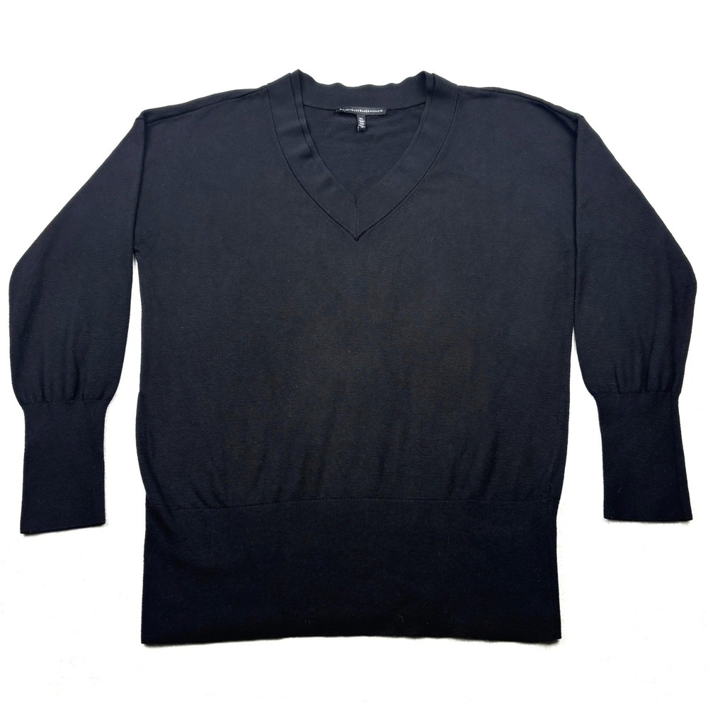 White House Black Market Sweater Womens XL Black Cashmere Blend V Neck Dolman